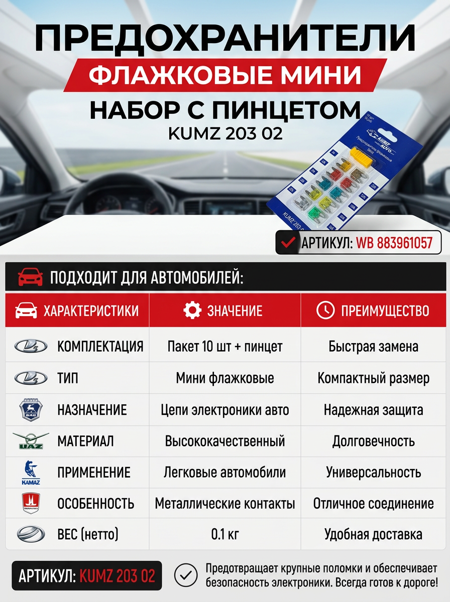 Предохранители МИНИ с пинцетом KUMZ