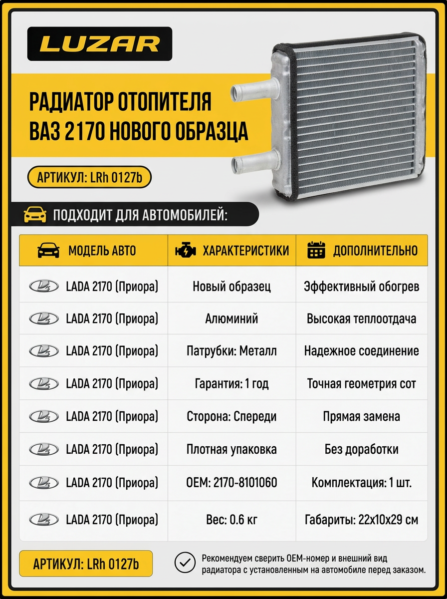 Радиатор отопителя ВАЗ 2170 HALLA Luzar (10шт)